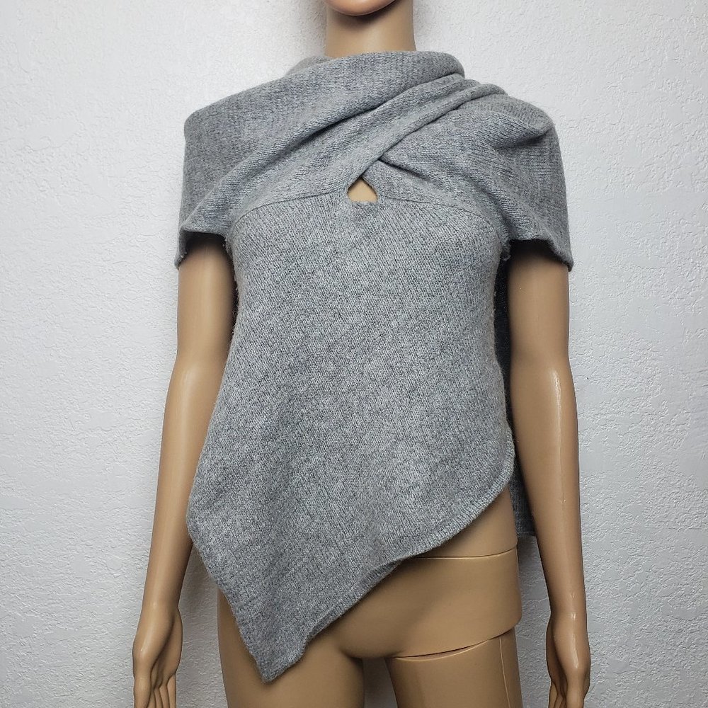 Benetton Wool Asymmetrical Wrap Sweater Gray Small Italy